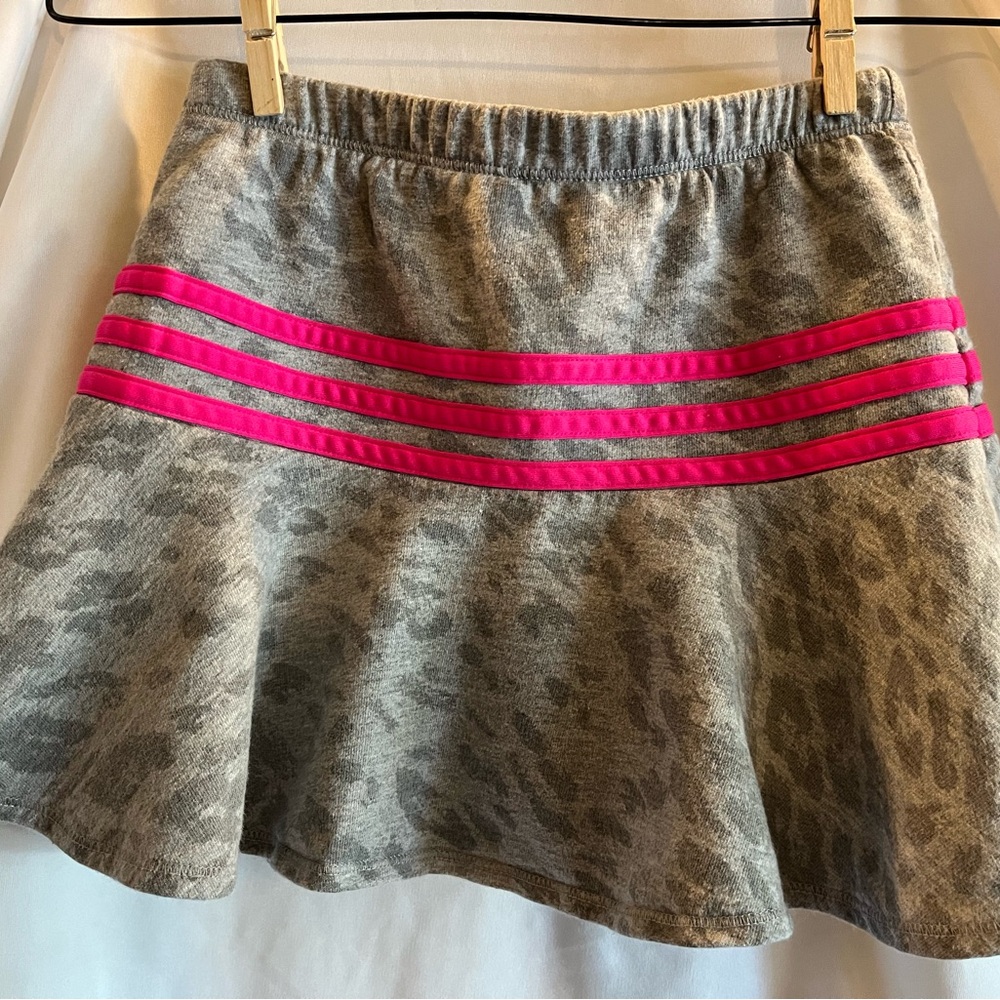 Adidas Girls 6X Skort 3 Stripe Pink Tennis Athletic Shorts Skirt Gray Leopard